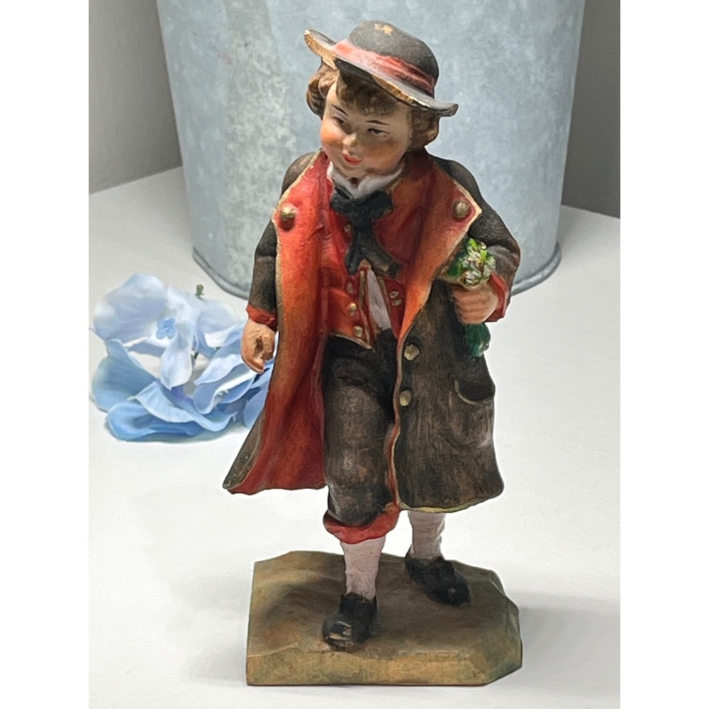 Vintage Hand Carved Wooden Alpine boy Figurine 50s Folk‎ Art